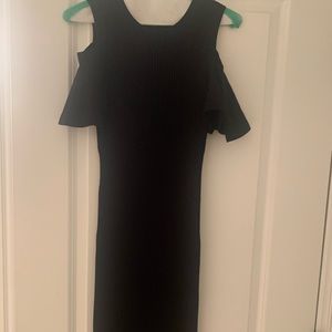 Club Monaco Black Ribbed Midi Dress XS